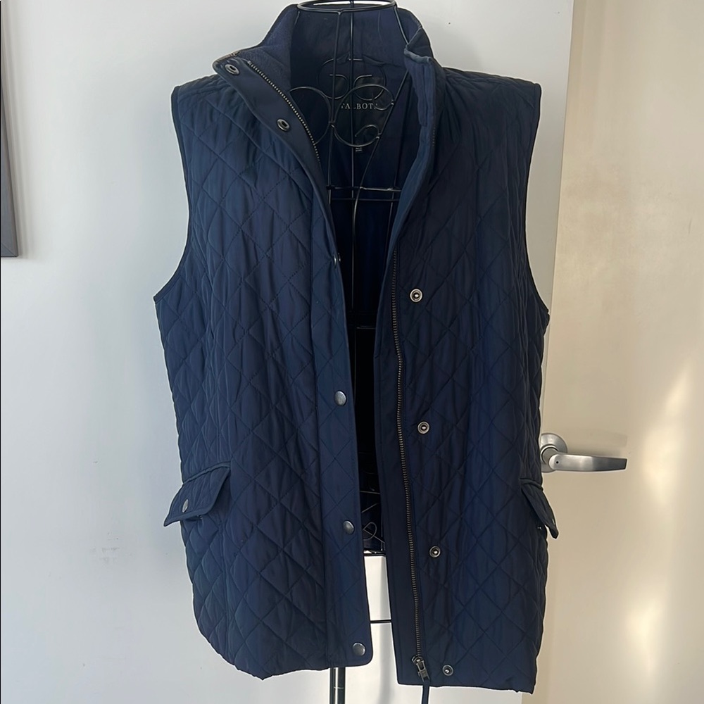 Talbots Blue Quilted Vest with High Collar